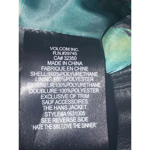 Volcom Scout Black Faux Leather Jacket M/M With Multicolor Lining & Zipper Pocke - Picture 4 of 10
